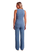 24seven Comfort Basic Maternity Ribbed Knit Tank Top and Elastic Waist Wide Leg Pant Set