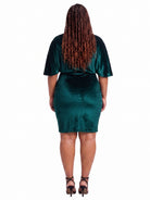 24seven Comfort Elevate Curvy Velvet Elegant Blouson Sleeve Boat Neck Dress