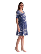 24seven Comfort Essential Maternity Floral Scoop Neck Elbow Sleeve Knee Length Skater Dress