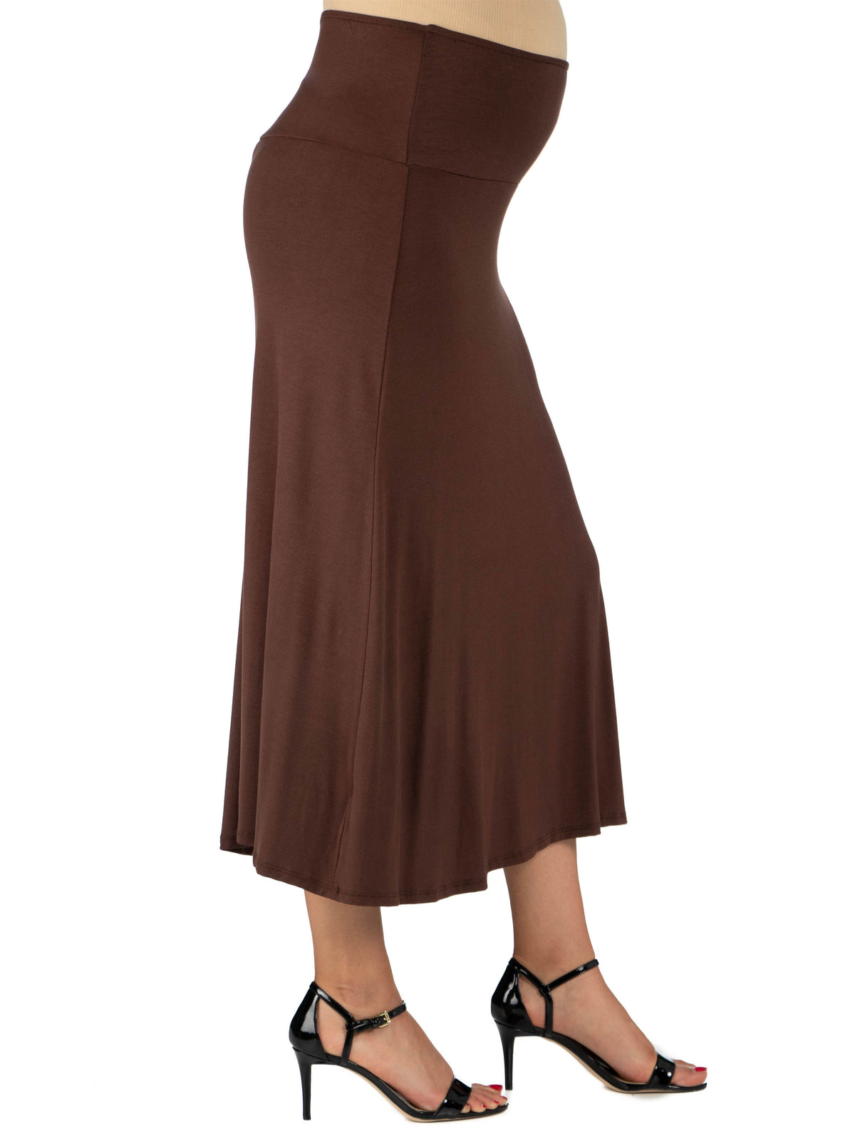24seven Comfort Basic Maternity Elastic Waist Ankle Length A Line Maxi Skirt