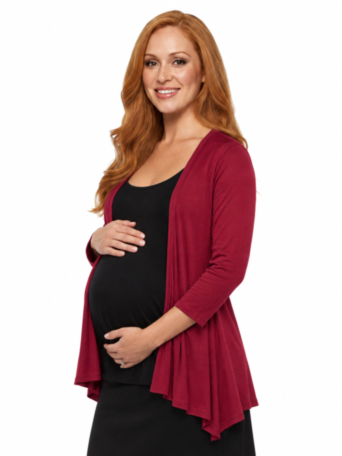 24seven Comfort Basic Maternity Elbow Sleeve Open Front Cascading Shape Jacket