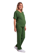 24seven Comfort Basic Maternity Ribbed Knit Dolman Sleeve V Neck Top and Drawstring Wide Leg Pant Set