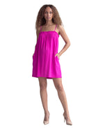24seven Comfort Essential Maternity Square Neck Spaghetti Strap Smocked Pocket Mini Dress