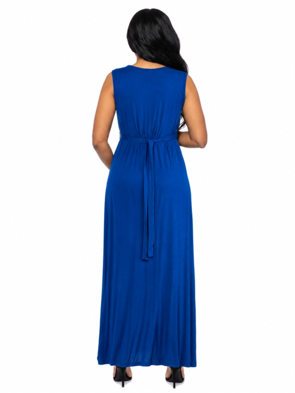 24seven Comfort Essential Maternity V Neck Sleeveless Empire Waist Belted Maxi Dress