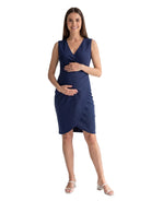 24seven Comfort Essential Maternity V Neck Sleeveless Faux Wrap Tulip Hem Midi Dress
