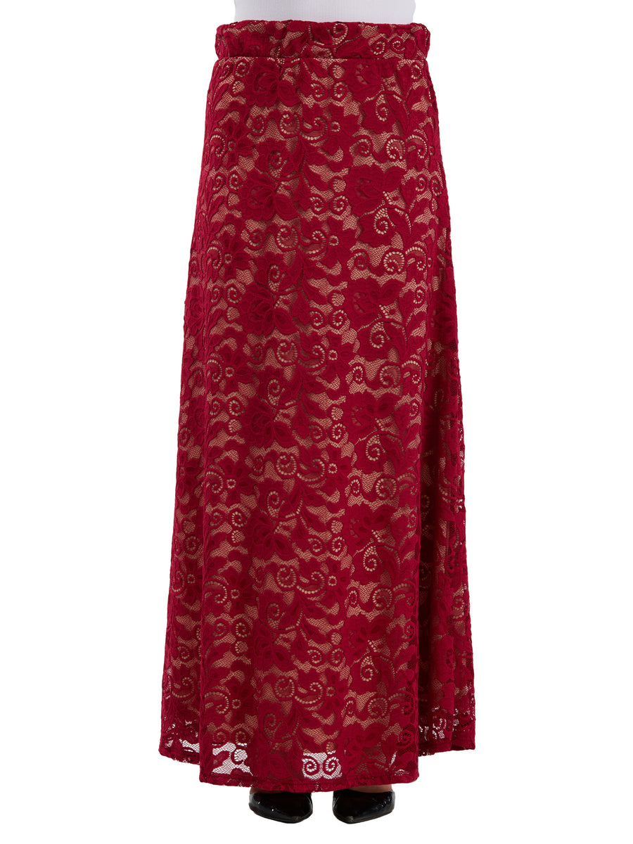 24seven Comfort Elevate Womens Elegant Lace Elastic Waist Maxi Skirt
