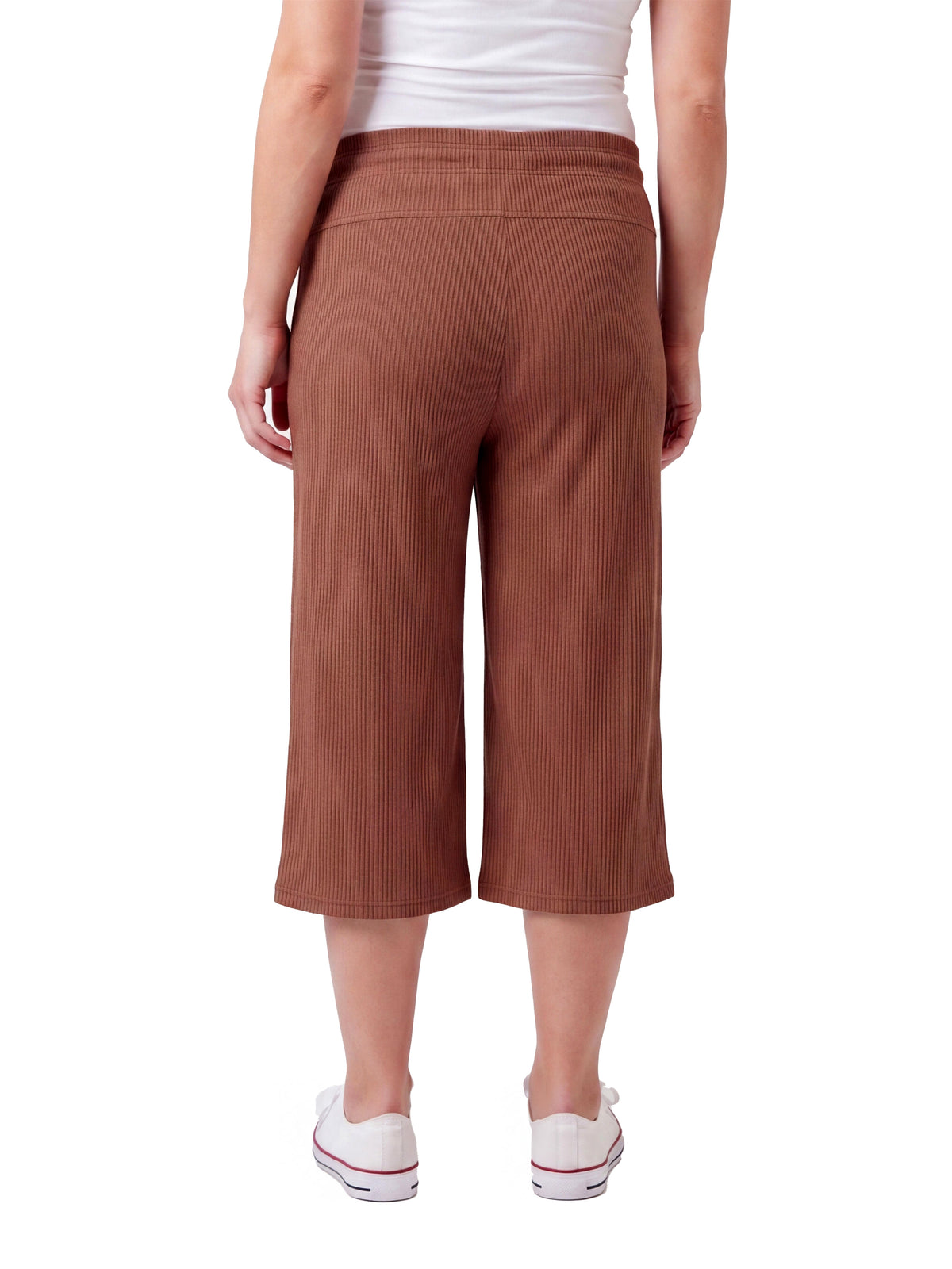 24seven Comfort Basic Maternity Ribbed Knit Drawstring Flared Capri Pants