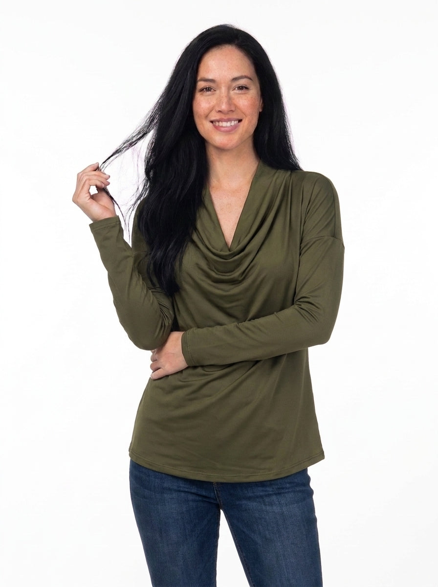 24seven Comfort Elevate Womens Cowl Neck Long Sleeve Top