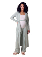 24seven Comfort Basic Maternity Long Sleeve Tie Waist Soft Jacket and Elastic Waist Wide Leg Pant Set