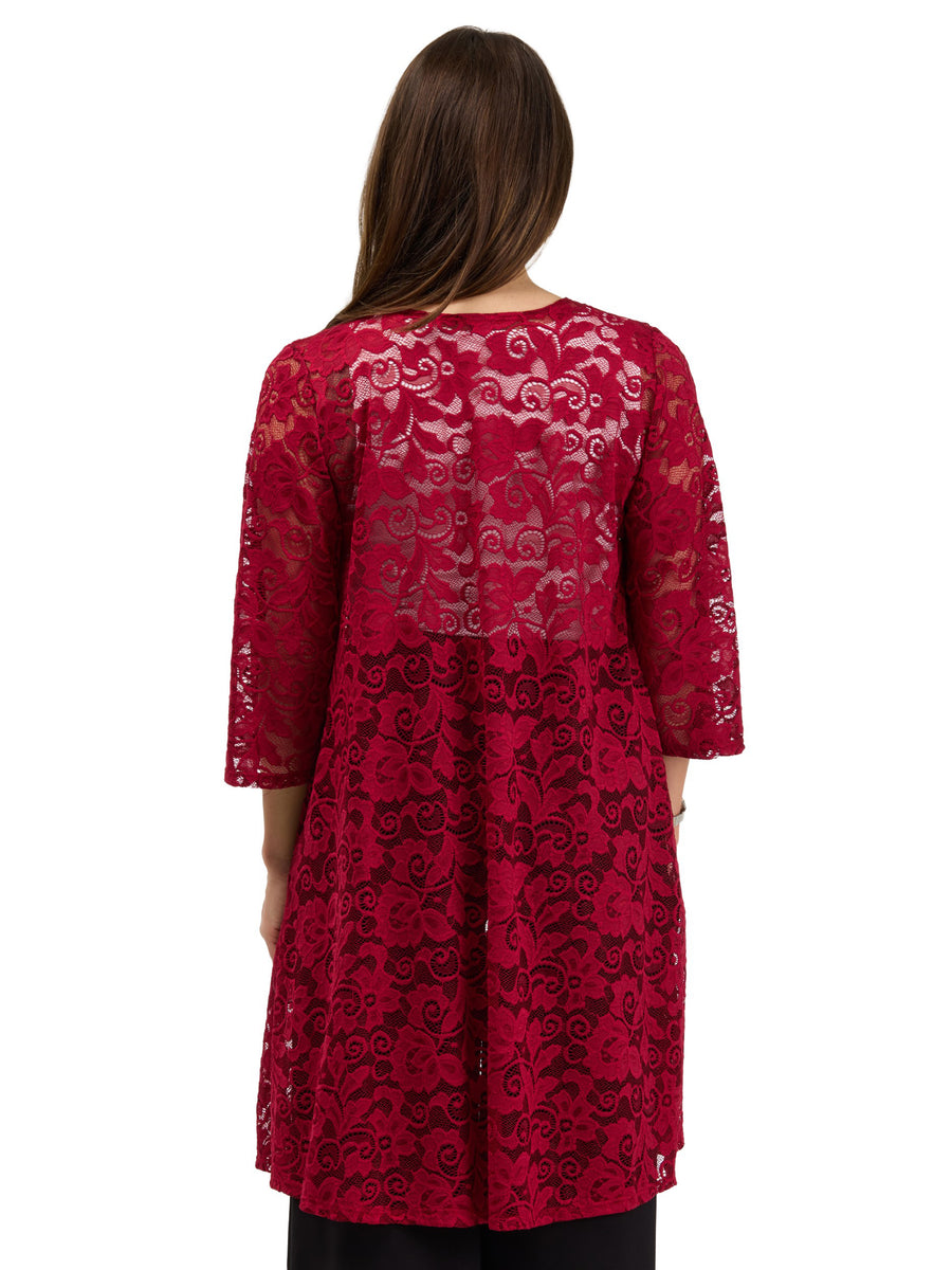 24seven Comfort Elevate Womens Lace Open Front Three-Quarter Sleeves Jacket
