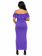 24seven Comfort Essential Maternity Off Shoulder Ruffle Detail Side Slit Maxi Dress