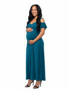 24seven Comfort Elevate Maternity Scoop Neck Cold Sholder Ruffle Sleeve A Line Maxi Dress