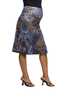 24seven Comfort Essential Maternity Blue Animal Print Elastic Waist Knee Length A Line Skirt