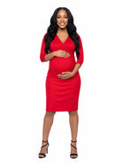 24seven Comfort Essential Maternity V neck Long Sleeve Knee Length Faux Wrap Dress