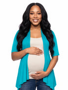 24seven Comfort Basic Maternity Open Front Elbow Sleeve Cascading Drape Loose Fit Jacket