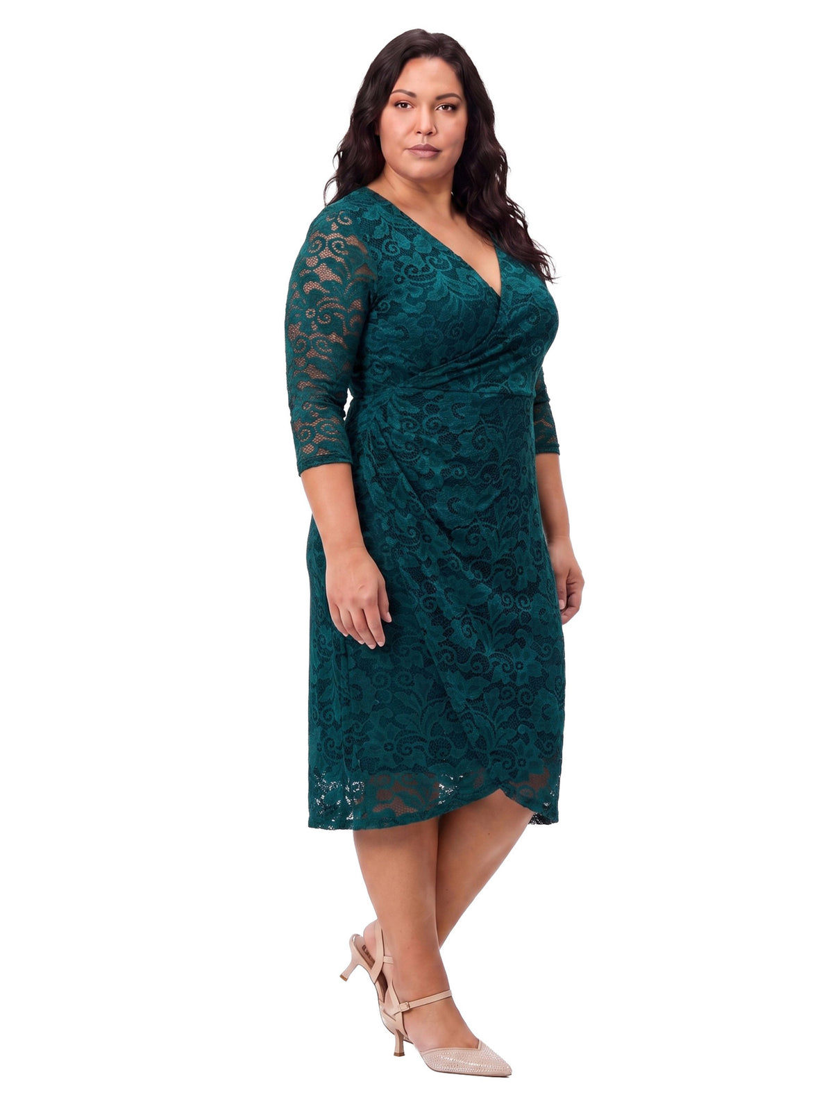 24seven Comfort Elevate Curvy Lace Wrap Dress with Three-Quarter Sleeves