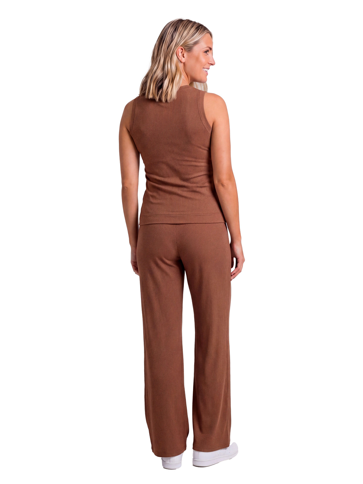 24seven Comfort Basic Maternity Ribbed Knit Tank Top and Elastic Waist Wide Leg Pant Set