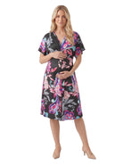 24seven Comfort Essential Maternity Paisley V Neck Short Dolman Sleeve Twist Front A Line Midi Dress