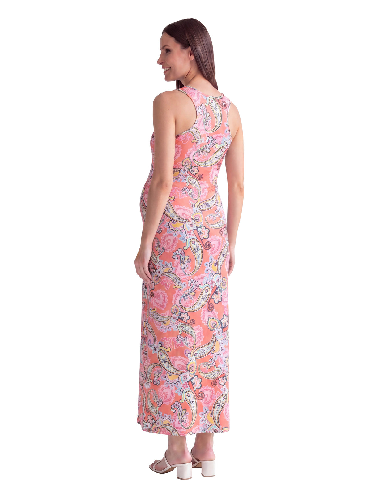 24seven Comfort Essential Maternity Paisley Scoop Neck Sleeveless Racerback Tank Maxi Dress