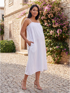 24seven Comfort Essential Maternity Spaghetti Strap Smocked Pocket A Line Maxi Dress