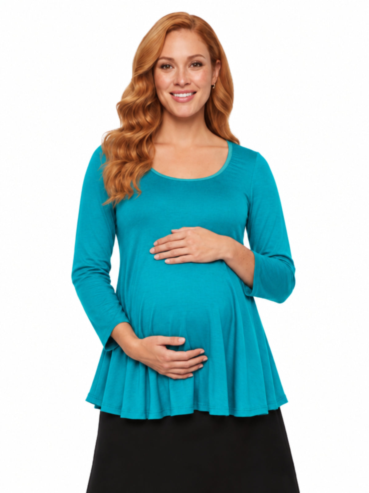 24seven Comfort Basic Maternity Long Sleeve Scoop Neck Swing Style Soft Flare Tunic Top
