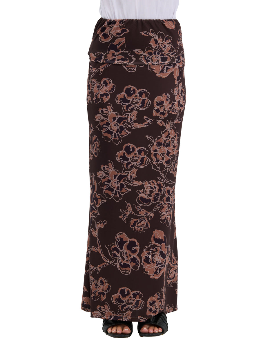 24seven Comfort Essential Womens Floral Elastic Waistband Maxi Skirt