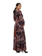 24seven Comfort Elevate Maternity V-Neck Three-Quarter Sleeve Floral Maxi Dress