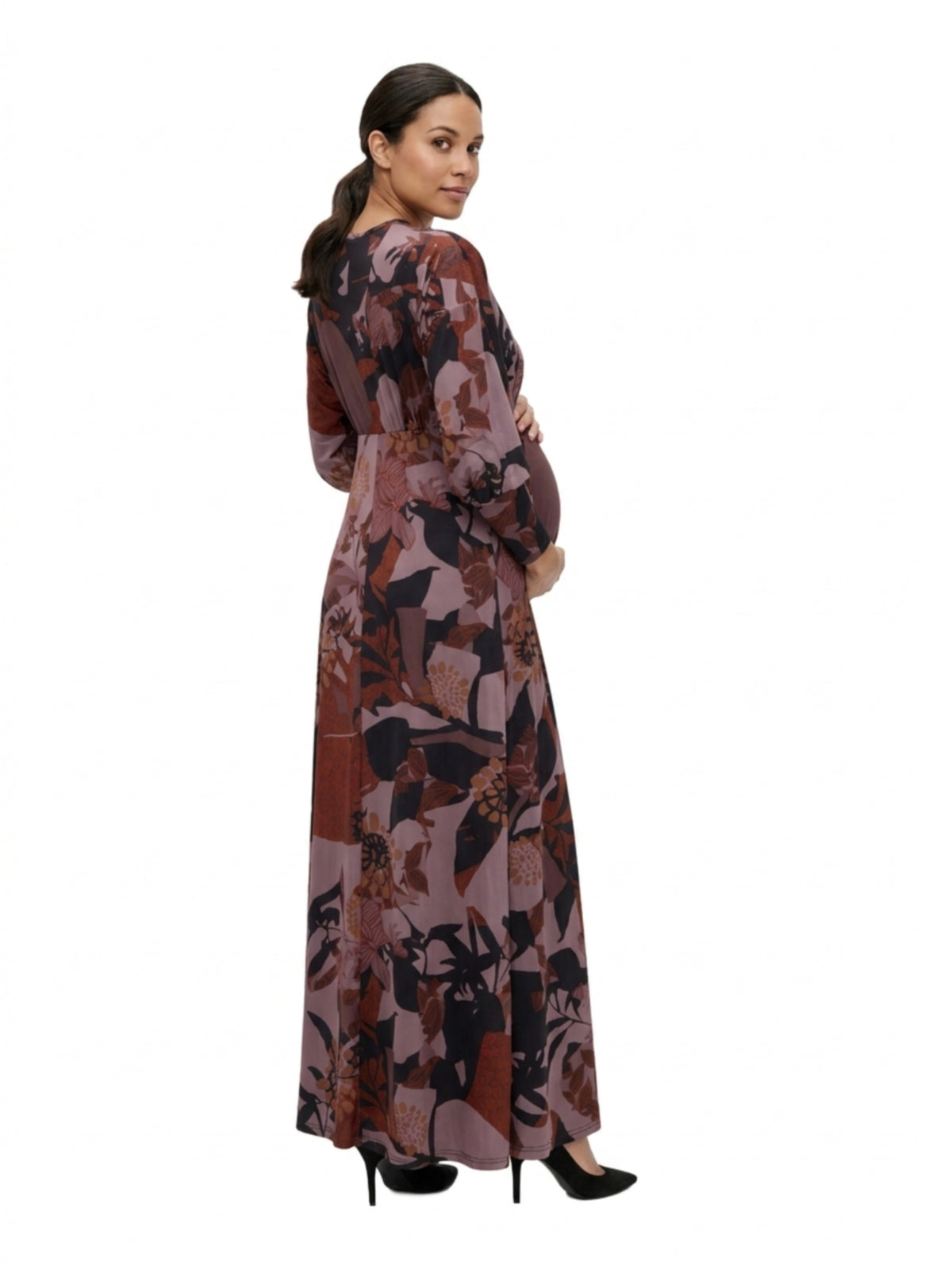 24seven Comfort Elevate Maternity V-Neck Three-Quarter Sleeve Floral Maxi Dress