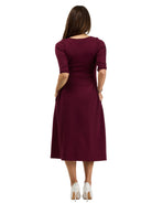 24seven Comfort Essential Womens Elegant Pleated Three-Quarter Sleeve Midi Dress