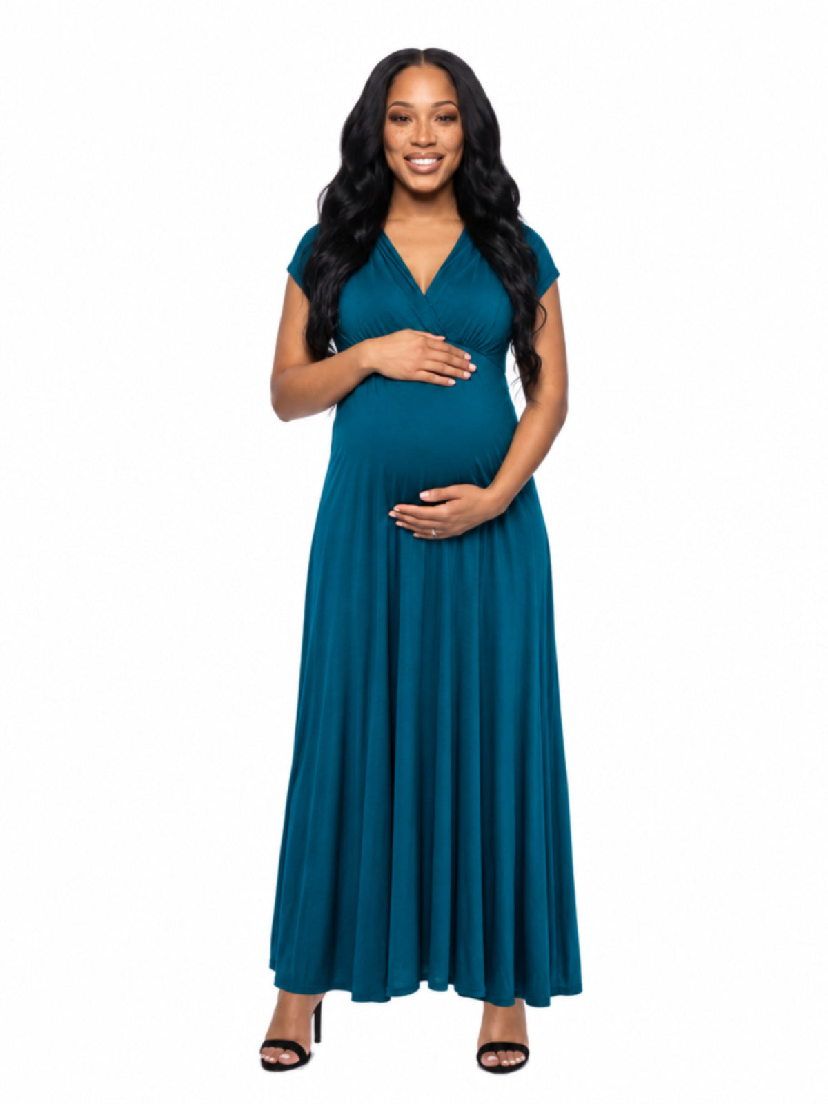 24seven Comfort Essential Maternity Cap Sleeve V Neck Empire Waist A Line Maxi Dress