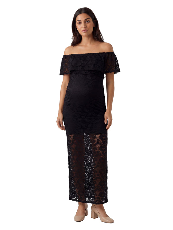 24seven Comfort Elevate Maternity Lace Off the Shoulder Side Slit Bodycon Maxi Dress