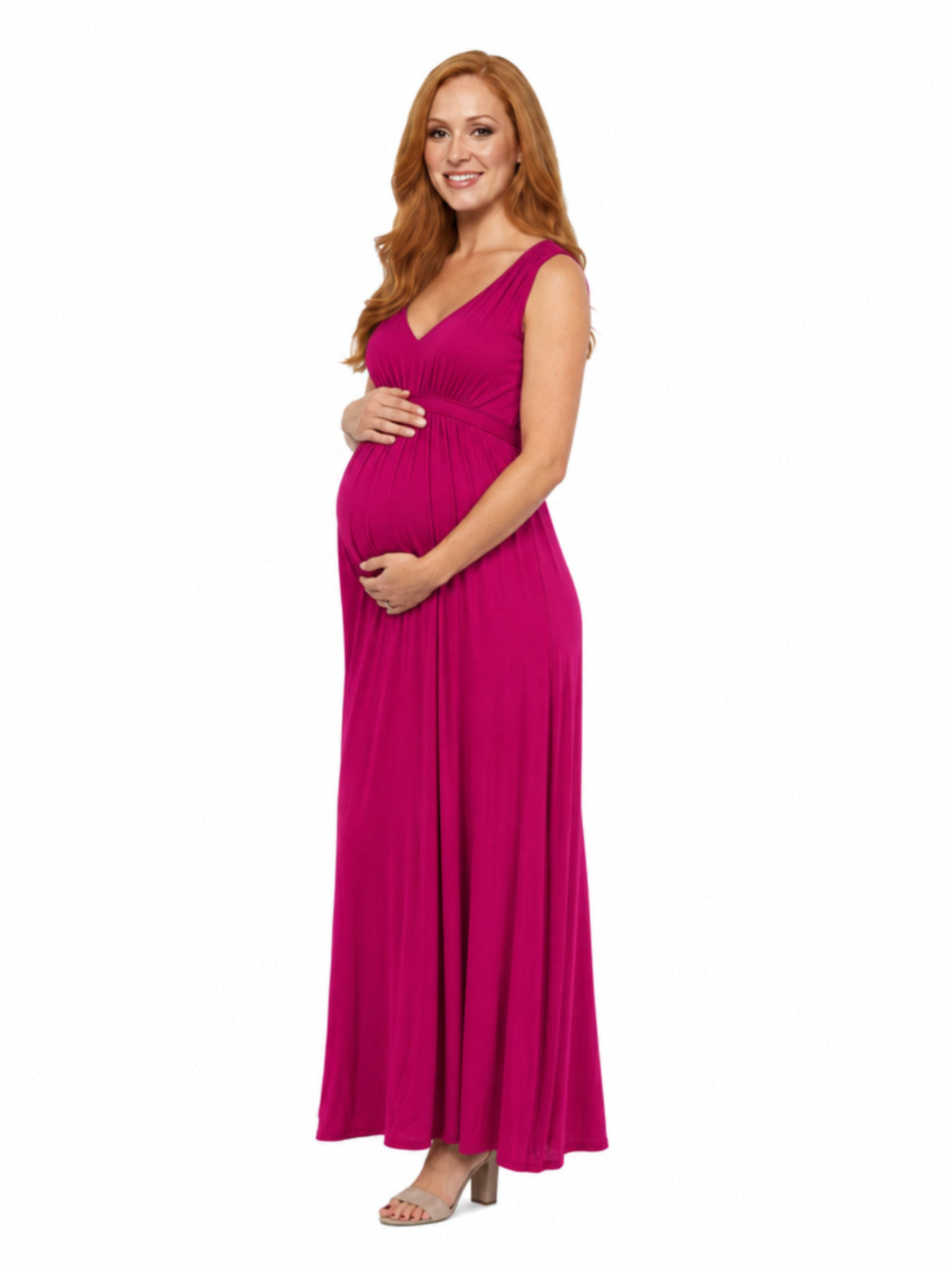 24seven Comfort Essential Maternity V Neck Sleeveless Empire Waist Belted Maxi Dress