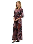 24seven Comfort Elevate Womens V-Neck Three-Quarter Sleeve Floral Maxi Dress