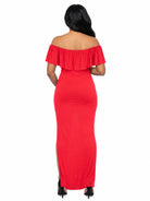 24seven Comfort Essential Maternity Off Shoulder Ruffle Detail Side Slit Maxi Dress