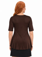 24seven Comfort Basic Maternity Scoop Neck Elbow Swing Flared Tunic Top