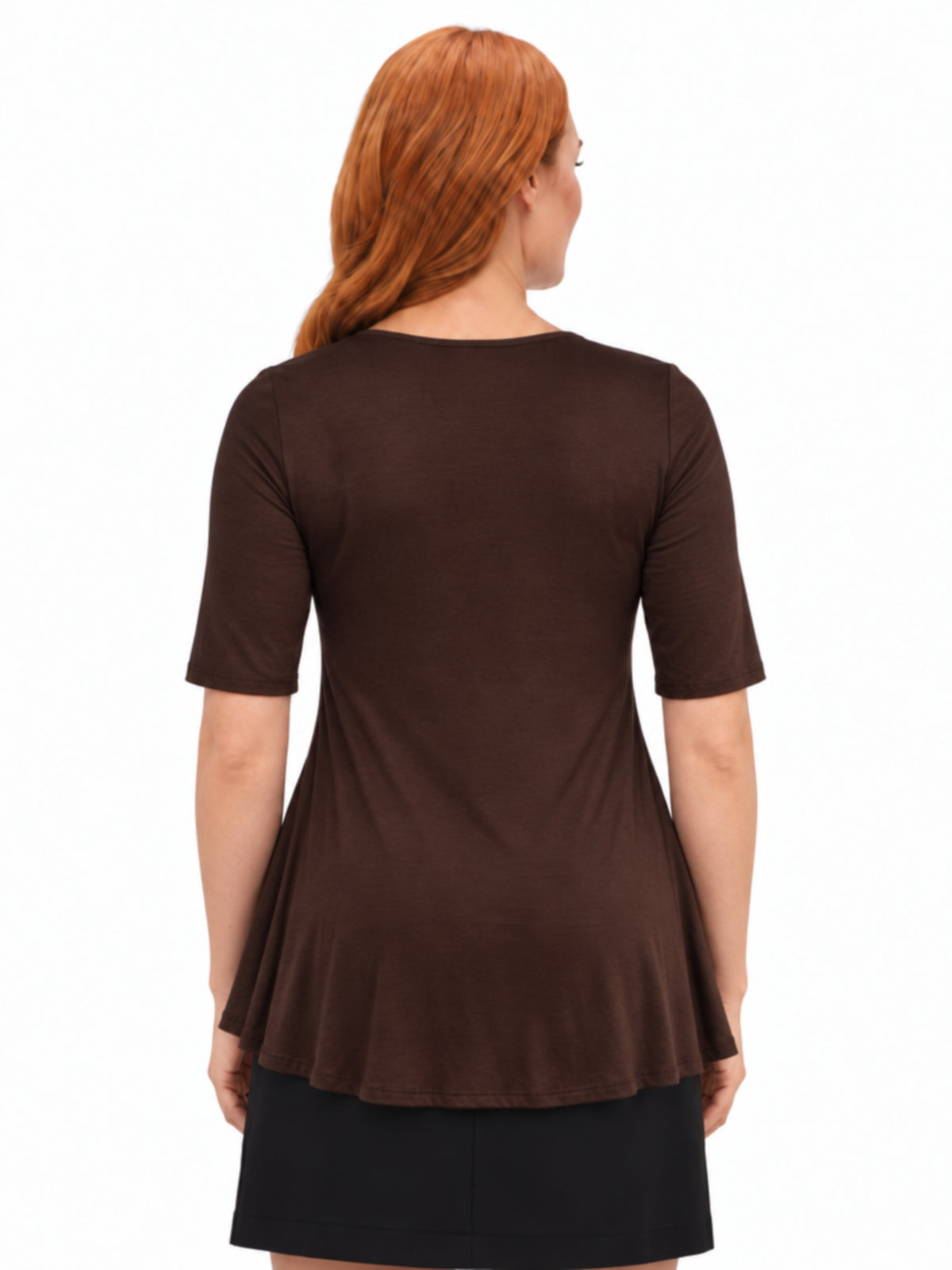 24seven Comfort Basic Maternity Scoop Neck Elbow Swing Flared Tunic Top