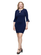 24seven Comfort Essential Petite Keyhole Neckline Three-Quarter Sleeve Dress