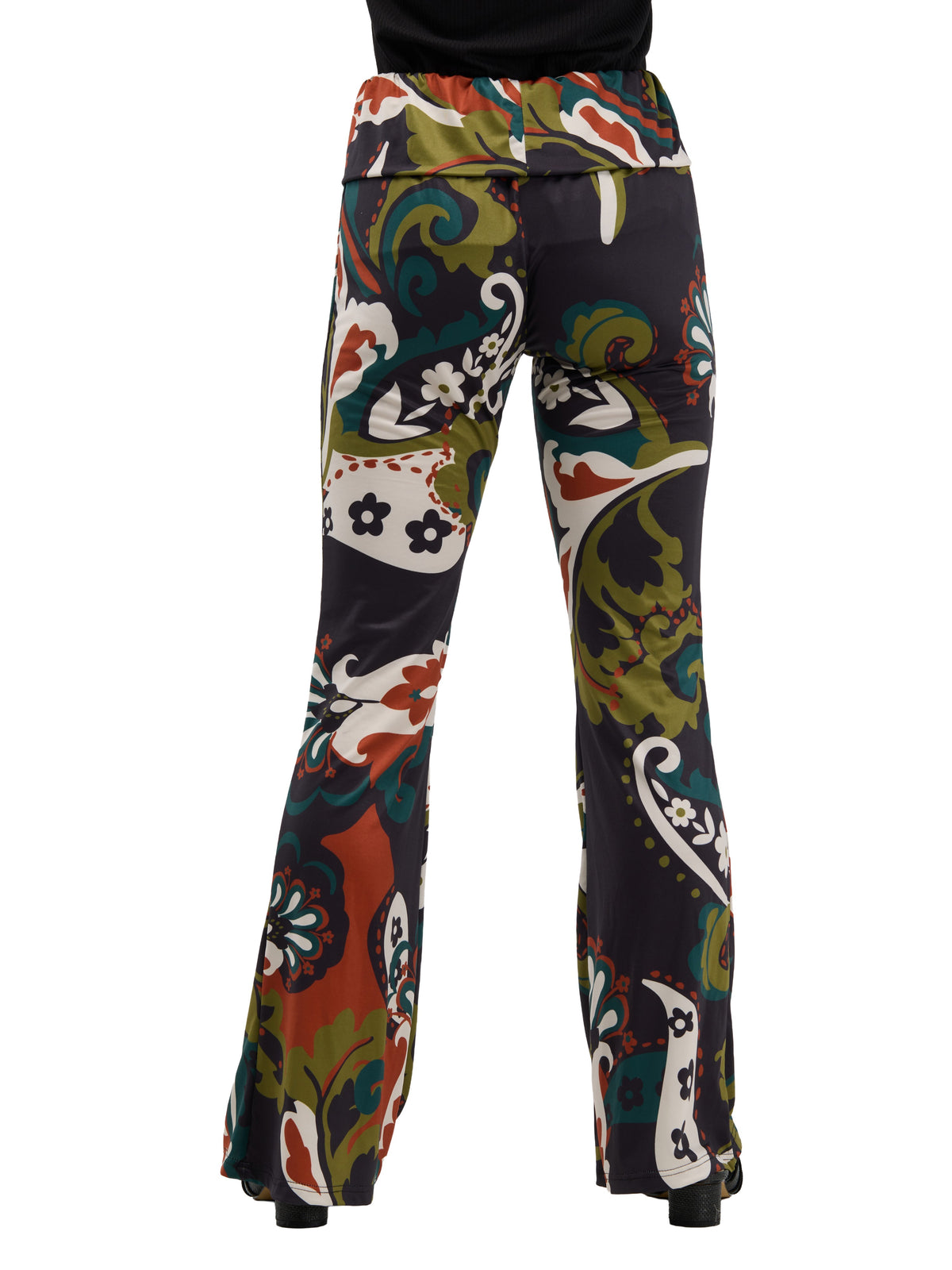 24seven Comfort Essential Womens Paisley Floral Bell Bottom Foldover Waist Sweatpants