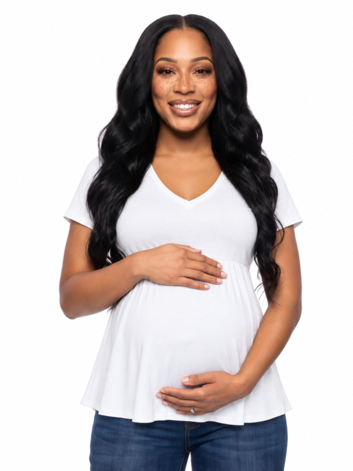 24seven Comfort Basic Maternity V Neck Short Sleeve Swing Tunic Top