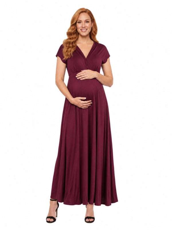 24seven Comfort Essential Maternity Cap Sleeve V Neck Empire Waist A Line Maxi Dress