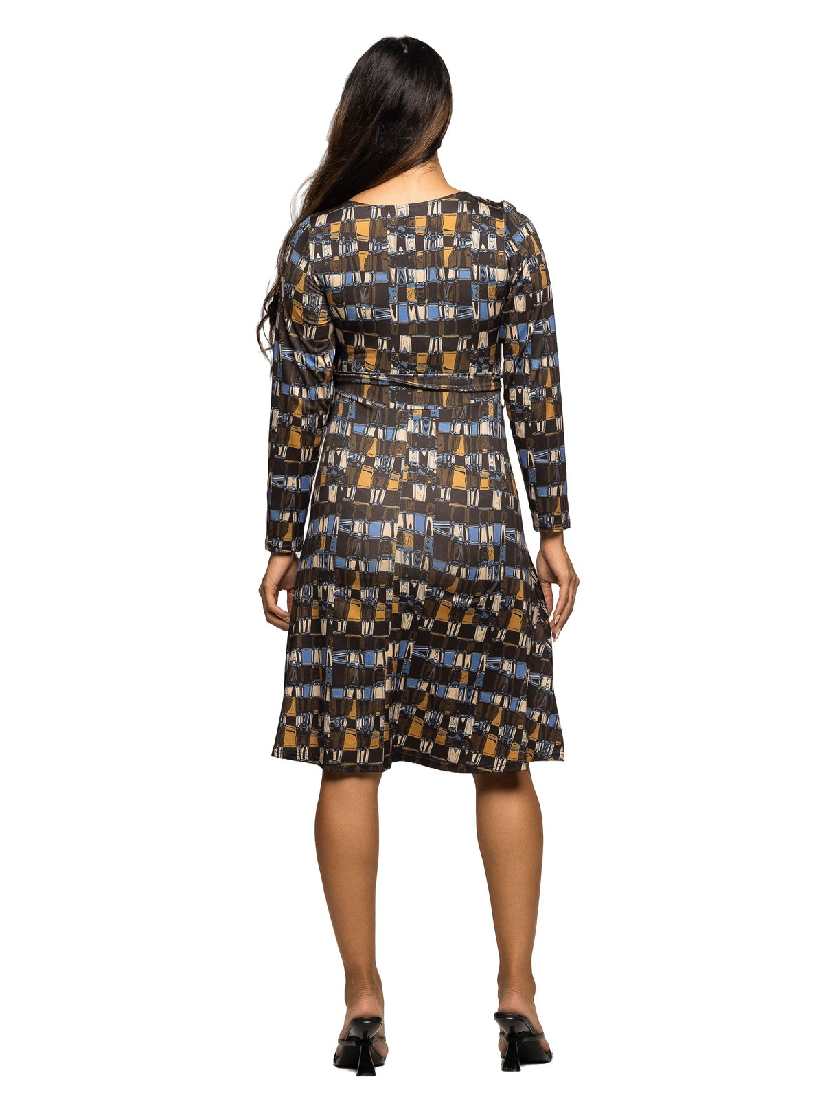 24seven Comfort Essential Maternity Brown Geometric Print V Neck Long Sleeve Belted Wrap Dress