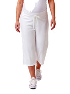 24seven Comfort Basic Maternity Ribbed Knit Drawstring Flared Capri Pants