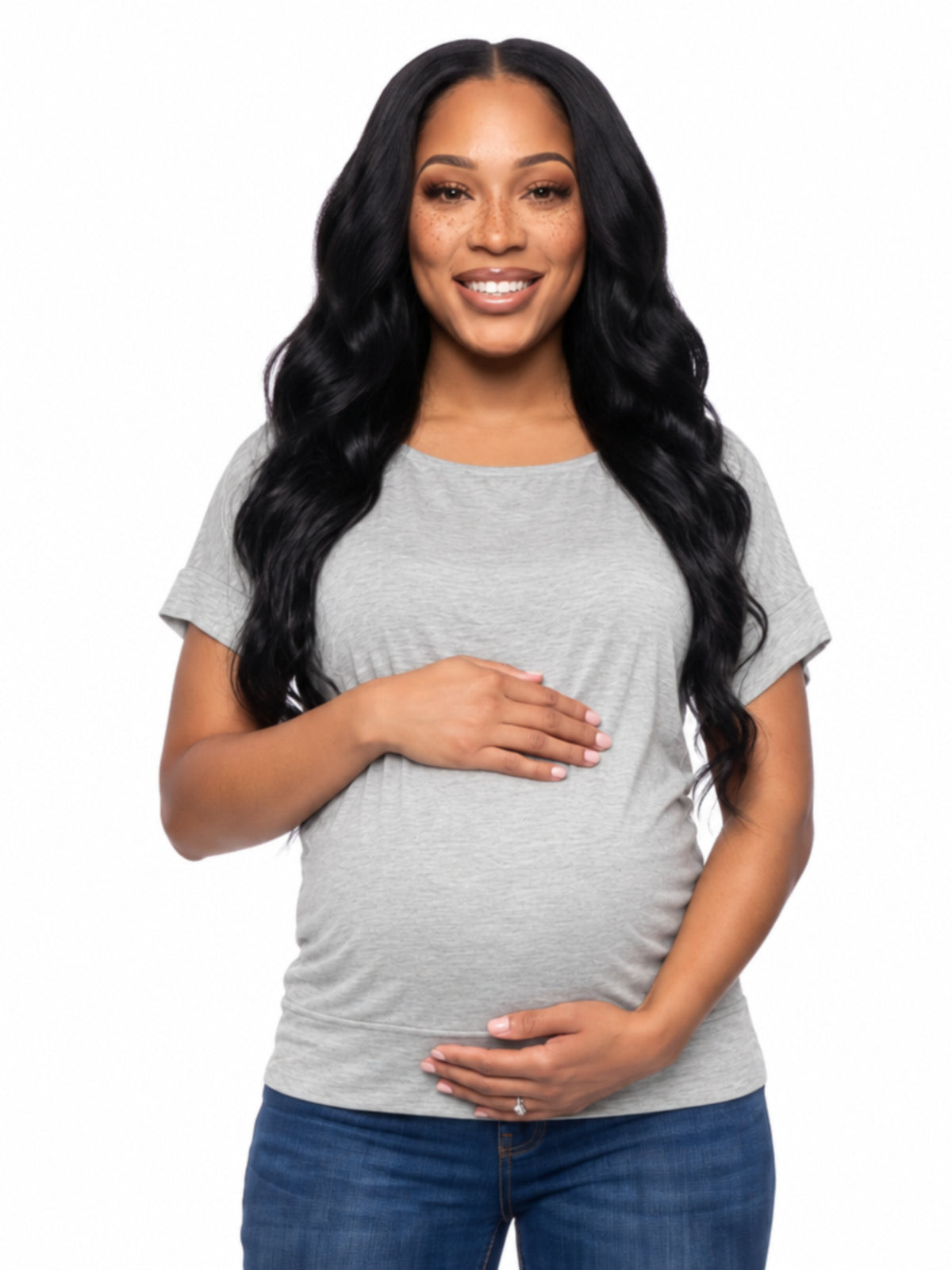 24seven Comfort Basic Maternity Wide Boat Neck Loose Fit Dolman Sleeve Top