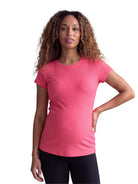 24seven Comfort Basic Maternity Ribbed Knit Round Neck Short Sleeve Top
