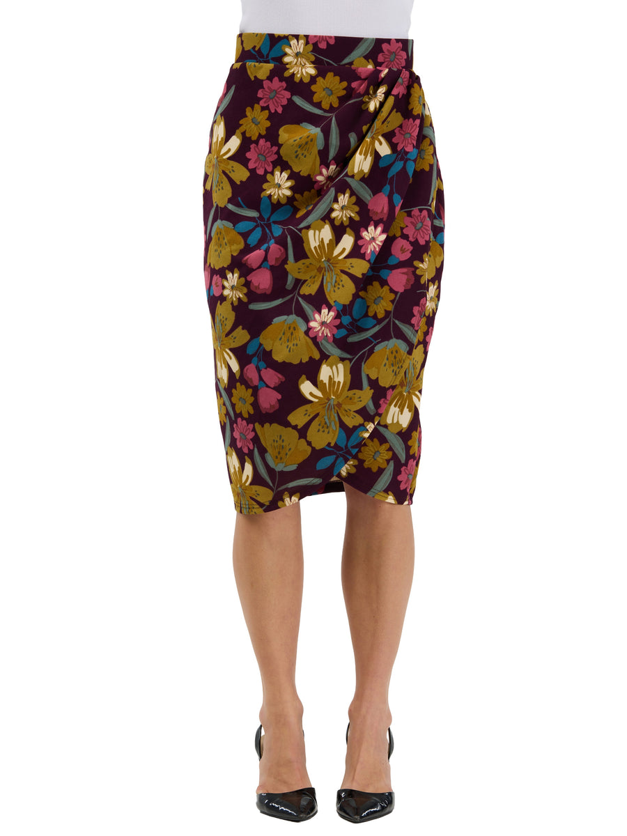 24seven Comfort Elevate Womens Floral Elastic High Waist Knee Length Tulip Pencil Skirt