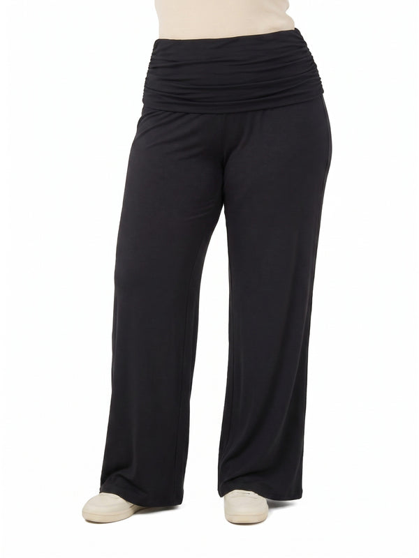24seven Comfort Basic Curvy Soft Stretch Ruched Waist Wide Leg Pants