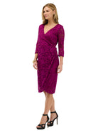 24seven Comfort Elevate Womens Lace Wrap Dress with Three-Quarter Sleeves