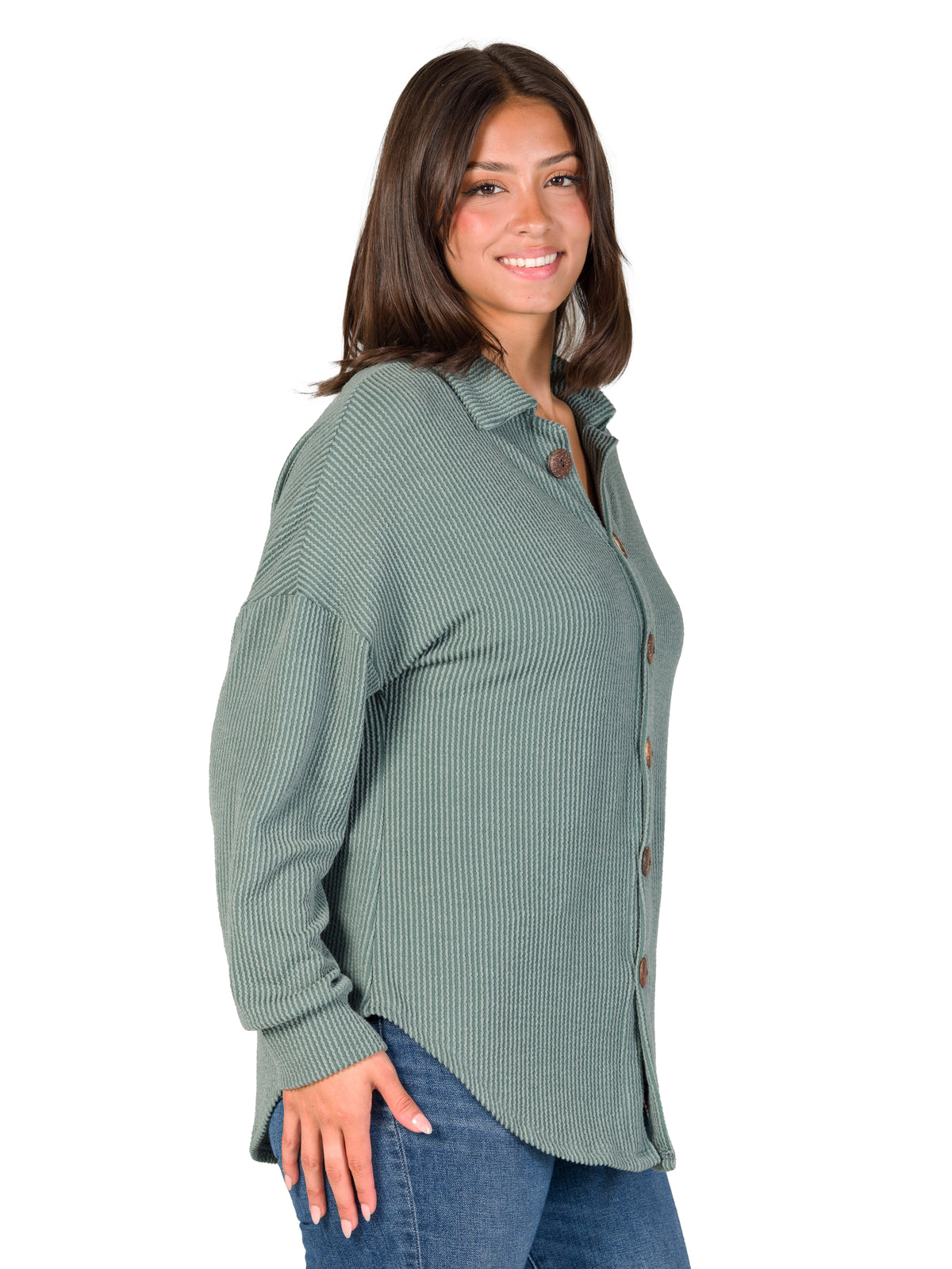 24seven Comfort Essential Petite Button Front Oversized Long Sleeves Jacket