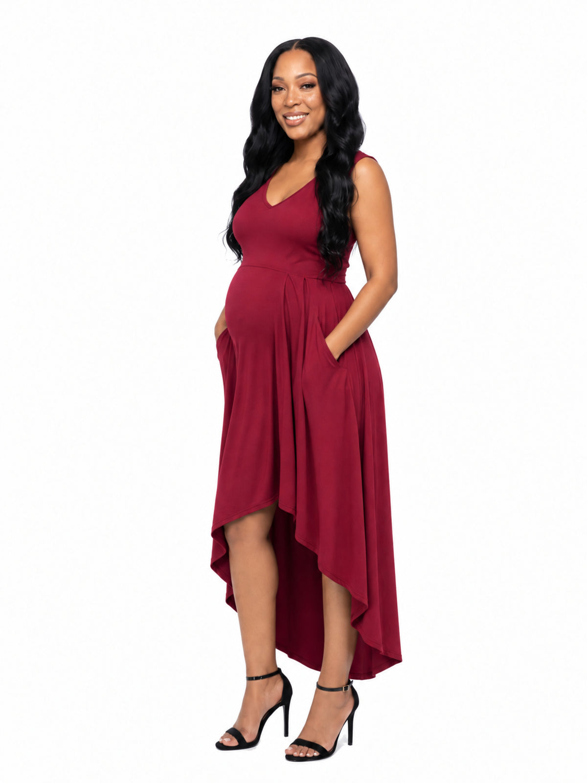 24seven Comfort Elevate Maternity Sleeveless Fit N Flare High Low Dress