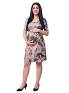 24seven Comfort Essential Maternity Paisley Scoop Neck Elbow Sleeve Knee Length Skater Dress